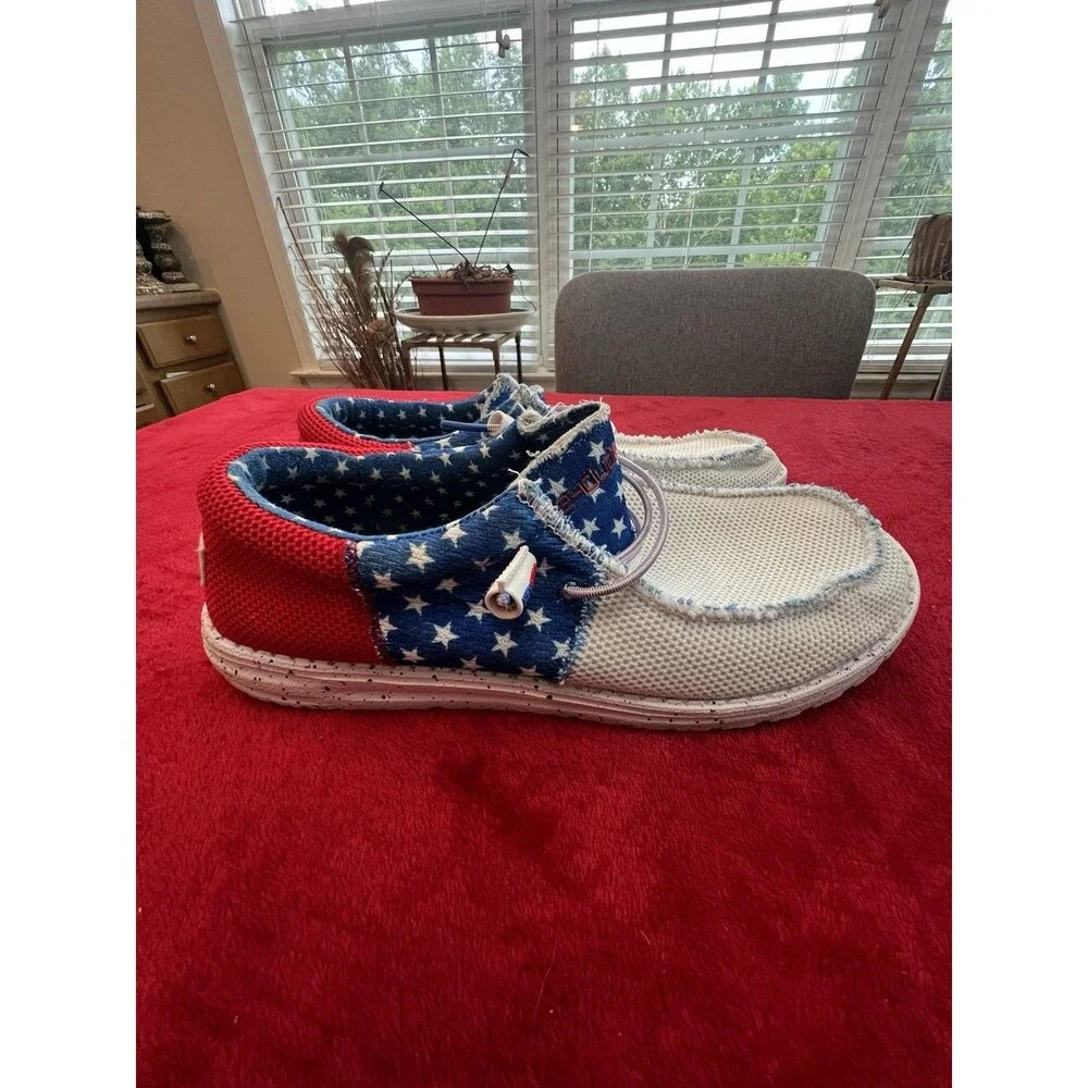 Hey Dude Wally Tri Sox American Pride Loafers Shoe Mens 9 EU 42Patriotic Mesh